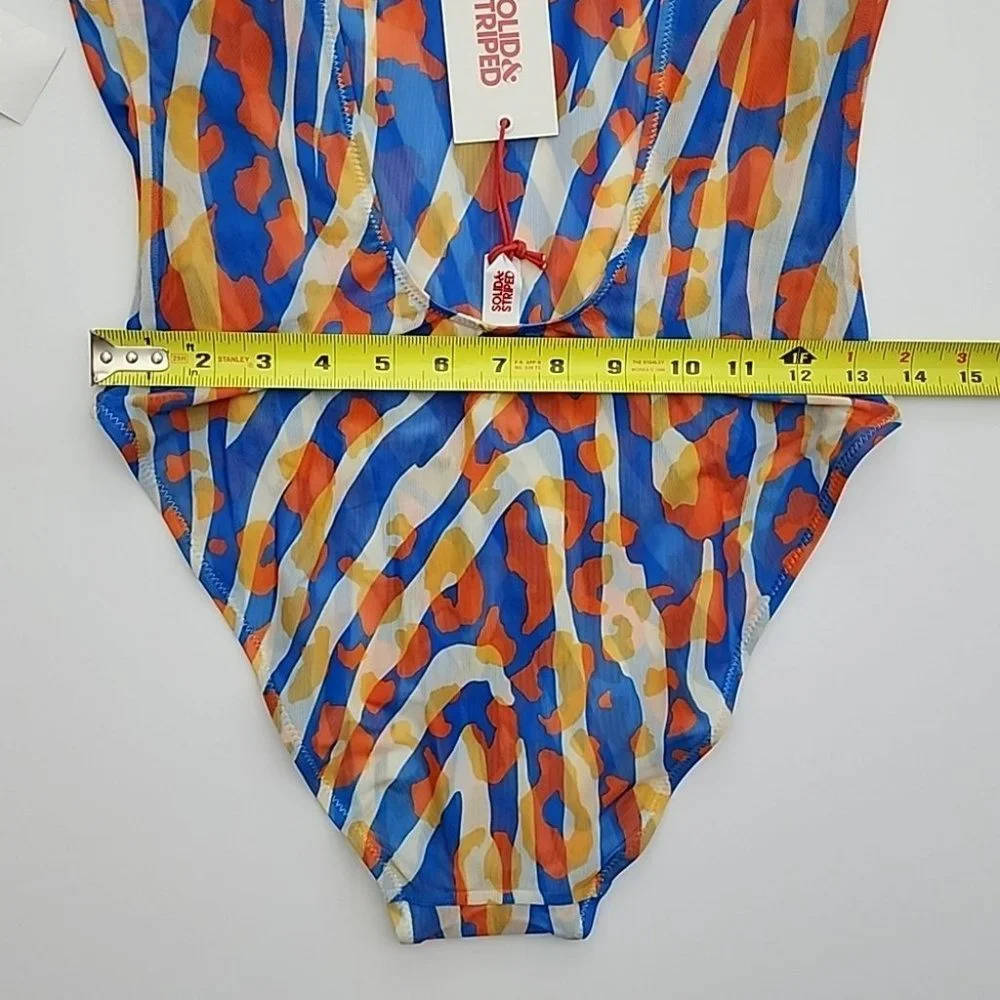 SOLID & STRIPED Luela One Piece Swimsuit Leopard Zebra Print Blue Orange Size M - Picture 12 of 14